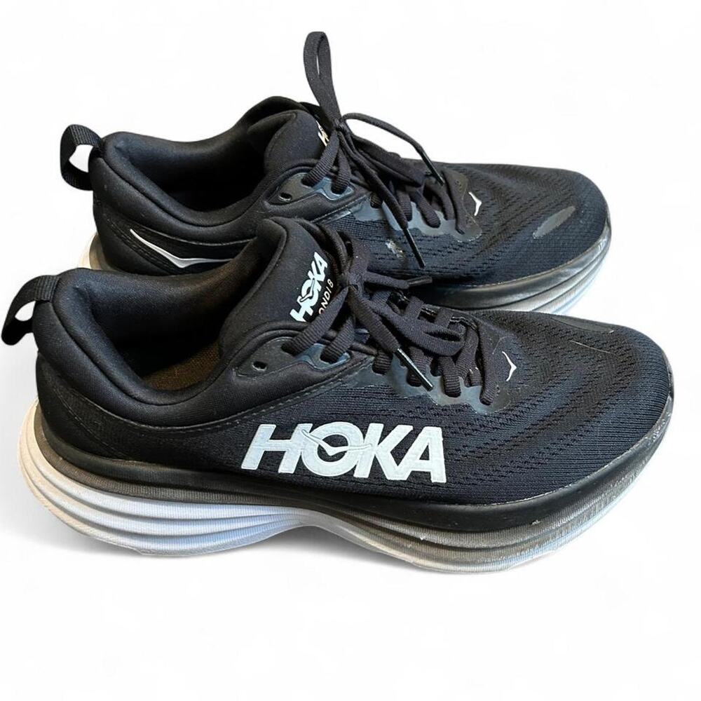 HOKA Bondi 8 Black White Running Shoes Max Cushion Sneakers Womens 7.5